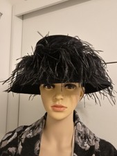 BERMONA MODEL BLACK HAT VELVET FEEL FINISH WITH OSTRICH? FEATHERS SIZE L C MORE