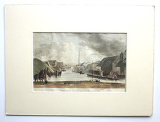 Regents Canal City Basin Antique Print Handcoloured London Scarce View Islington