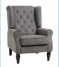 HOMCOM Accent Armchair Home Furniture Tufted Club Wood Fabric, Dark Grey