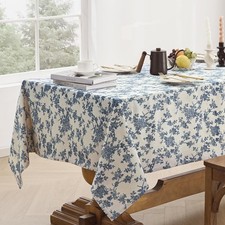 Blue Floral Pastoral Table Cloth Cotton Linen 140×220cm Rectangular Tablecloth