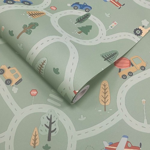 Roundabout road wallpaper sage - roundabout,