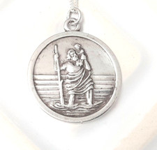 Small Vintage Sterling Silver St Christopher Pendant Necklace Good Luck Charm
