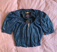 Mulberry women leather zip Jacket Crinkle Nappa size 6 Navy Blue Brand new