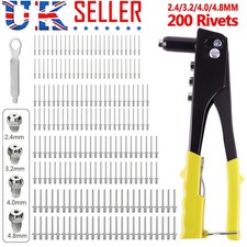 HEAVY DUTY HAND RIVET GUN 4 HEAD NOZZLE RIVETER PLUS 200 ASSORTED POP RIVETS R