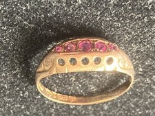 Antique George V 9ct Gold 5 Rubies Ring, Hallmarked Chester 1919 - UK Size M