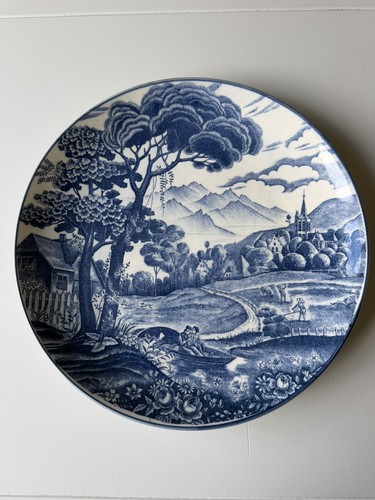 Large delft blue white plate - blue,