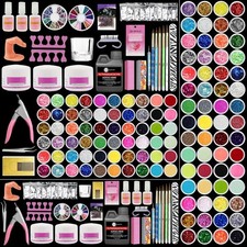 60Pc Nail Acrylic Powder Glitter Liquid Art Kits Set Tip Brush Glue SALE