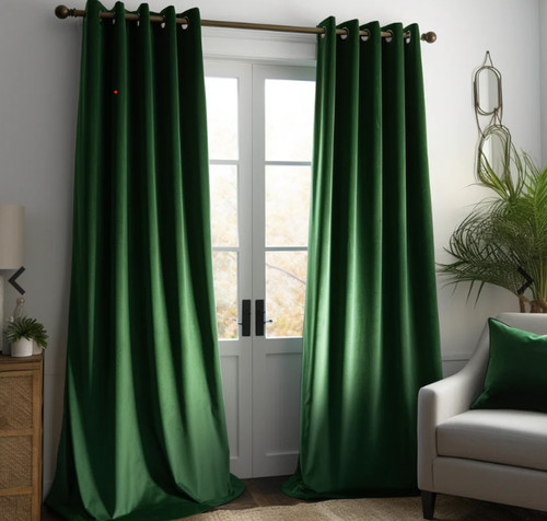 Green velvet curtain pair - green,