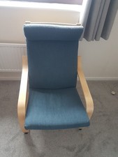 IKEA Poang Chair with Hilared Blue Cushion