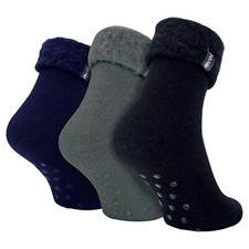 THMO - Mens 3 Pairs Thermal Bed Socks with Non Slip Sole | Cosy Slipper Socks