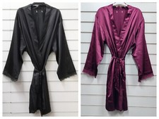  LADIES QUALITY BLACK SATIN  DRESSING GOWN ROBE UK SIZES 8-22