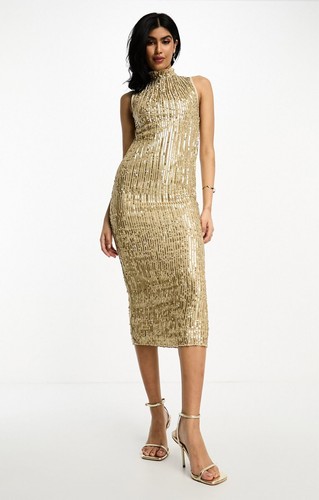 Asos womens gold midi dress - asos,