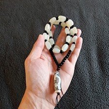 Tibetan Agate Pre 1800s Green Tara Dzi Bead / Hetian Jade Prayer Necklace