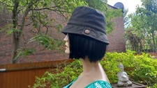 LADIES JOHN LEWIS BUCKET HAT BLACK WITH SIDE BUTTON DETAIL 22.5" RIM