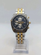 Aston Gerard 130939KM Chronograph Bracelet Watch Gold Plated Blue Face Date D2