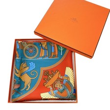 RARE HERMES Carre 90 Silk Scarf "Persepolis" by S. Koechlin w/Box Brick Red Used