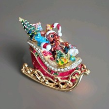 Vintage YU FENG Christmas Tree Trinket Box Jeweled Enameled Decorative 9 x 6.5cm