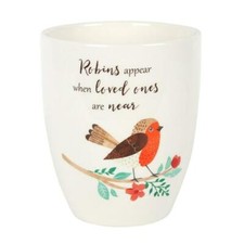 Ceramic Plant Pot Garden Robin Winter Robins Appear When Loved Ones Are Near