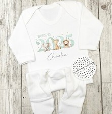 Born in 2025 personalised sleepsuit, Babygrow, Romper, Jungle Animals Baby gift