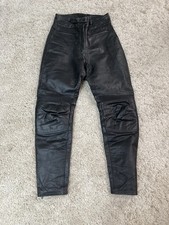 Ladies Black Motorcycle Leather Pants Waist 32” X 29