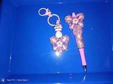 Pink Butterfly Keyring And Pen