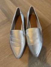 Marks and Spencer Leather Flat Shoes Silver Size 4 Wide Fit