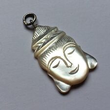 Vtg Sterling Silver 925 Mother Of Pearl MOP Carved Buddha Head Pendant Charm A