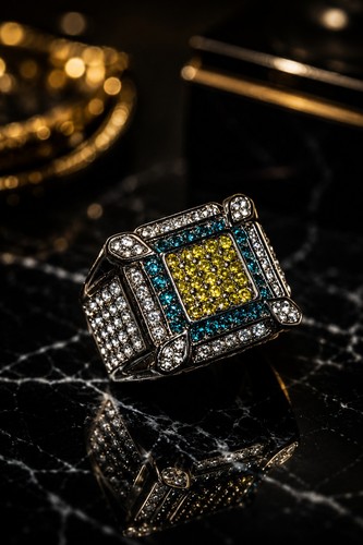 Mens iced out square ring - out,
