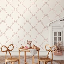 Cream Pink Bow Wallpaper Ribbon Smooth Flat Finish Bedroom Living Room Office