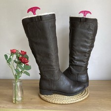 Ladies Dorothy Perkins Brown Faux Leather Fur Lined Knee Length Boots Size 6