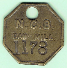 OLD COAL MINING NCB DAW MILL COLLIERY BRASS COAL BOARD PIT CHECK TOKEN.