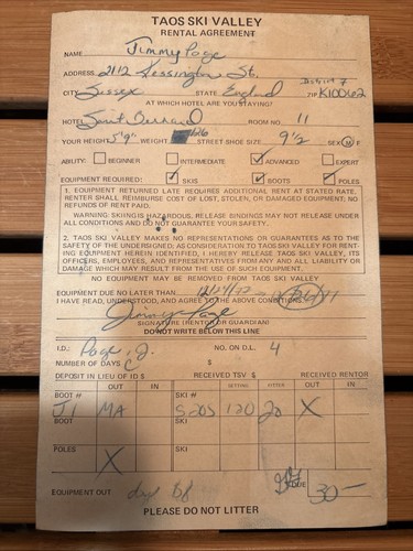 Jimmy page signed - taos, ski