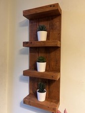 Rustic Wooden Shelves Wood Shelving Display Shelf Wall Mounted 4 Tier hanging 