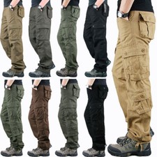 Mens Plain Combat Working Pants Multi Pocket Strong Cargo Trousers Cotton Work