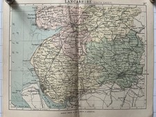 LANCASHIRE - South - 1885 Original Antique County Map England Philip Liverpool