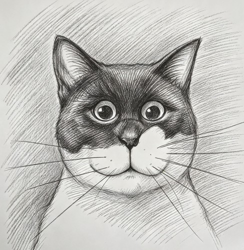 Cartoon drawing cat - drawing, print