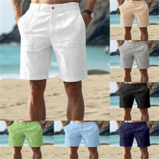 Summer Mens Soft Linen Chino Shorts Loose Sport Casual Hawaiian Beach Half Pants