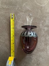 Small heavy Purple Glass Scent Bottle With stopper and metal trim