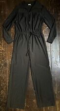 Vtg 70s Black Polyester ZIP FRONT Elastic Waist Wide Leg DISCO Jumpsuit  S 8 10