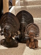 Three 1920 Bali Wooden head carvings