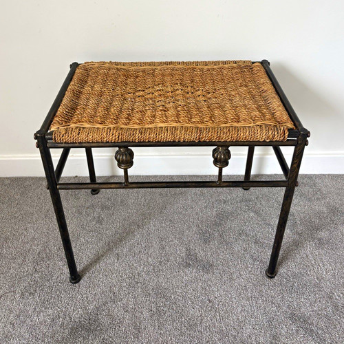 Vintage woven rush stool side - rush,