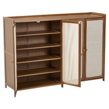 4 Rattan Doors Shoe Cabinet Large Storage Cupboard Free Standing Wooden Unit 