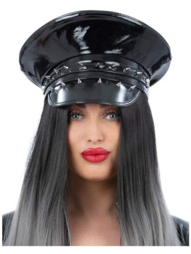 Black pvc biker hat adults - pvc,