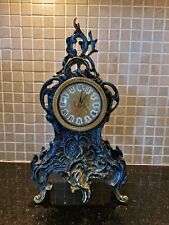 Vintage Blue And Gold Rococo Style Heavy Mantle Clock Battery Powered 