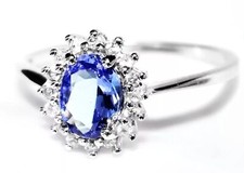 AAA Tanzanite Ring 9ct White Gold Natural Tanzanite Cluster Ring Size N/7 COA