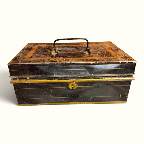 Antique japanned metal cash - antique,