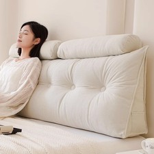 Headboard Pillow Triangle Bed Backrest Support Cushions with Removable Neck Roll