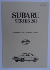SUBARU SERIES 281 UK PRICE LIST/SPEC/COLOUR 1981: SALOON, ESTATE, 4WD ESTATE, MV