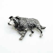 Vintage A.R. Brown Border Collie Pewter Brooch Pin Badge Lapel Dog Doggy Pet