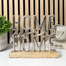 Home Sweet Home Ornament Word Art Sculpture Silver Letters Rustic Vintage Decor